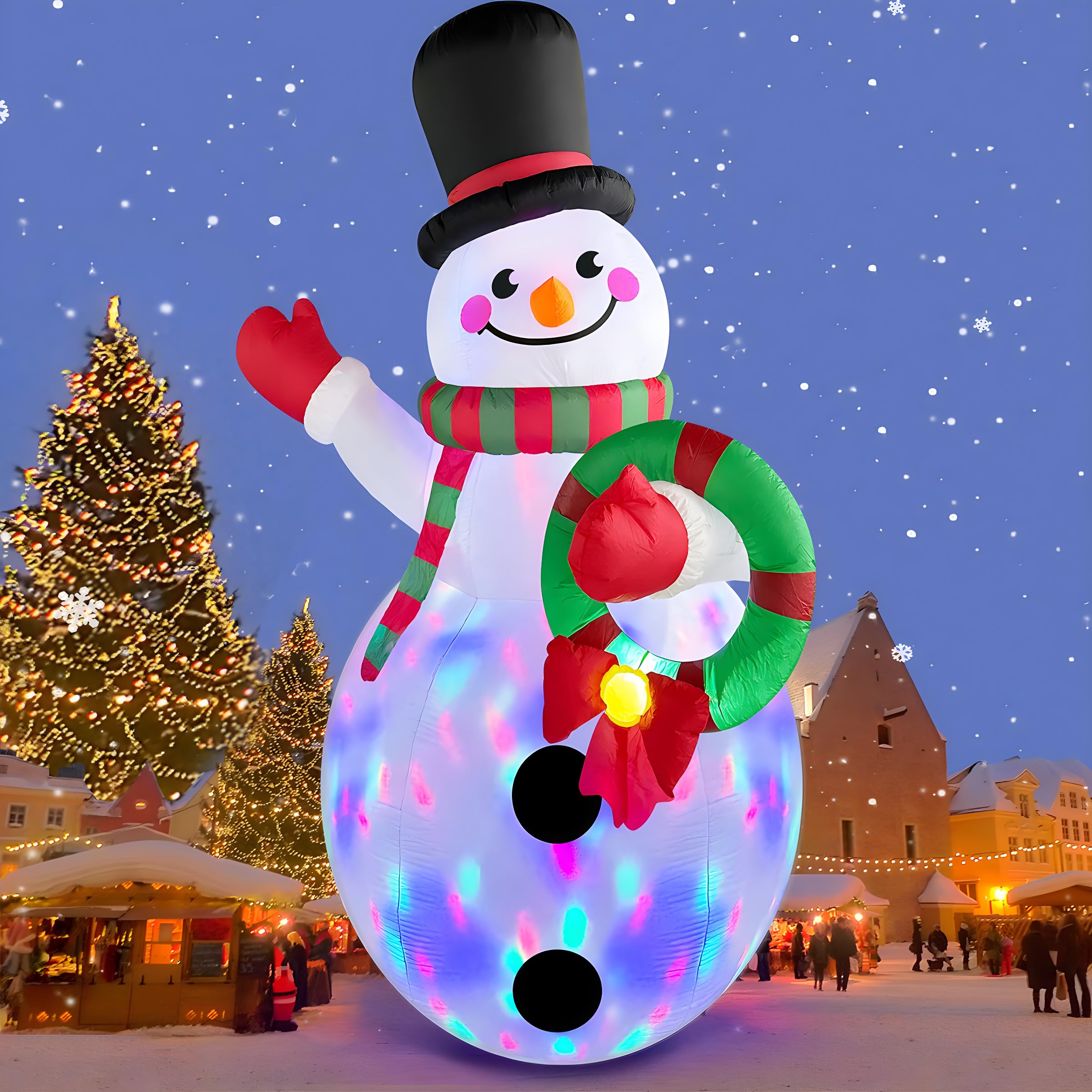 20 FT Tall Christmas Inflatables Snowman Built-in Rotating LED Lights Outdoor Decorations, 20 Foot Giant Snowman with Blower Blow Up Yard Decoration for Home/Lawn/XmasParty/Parks/Squares