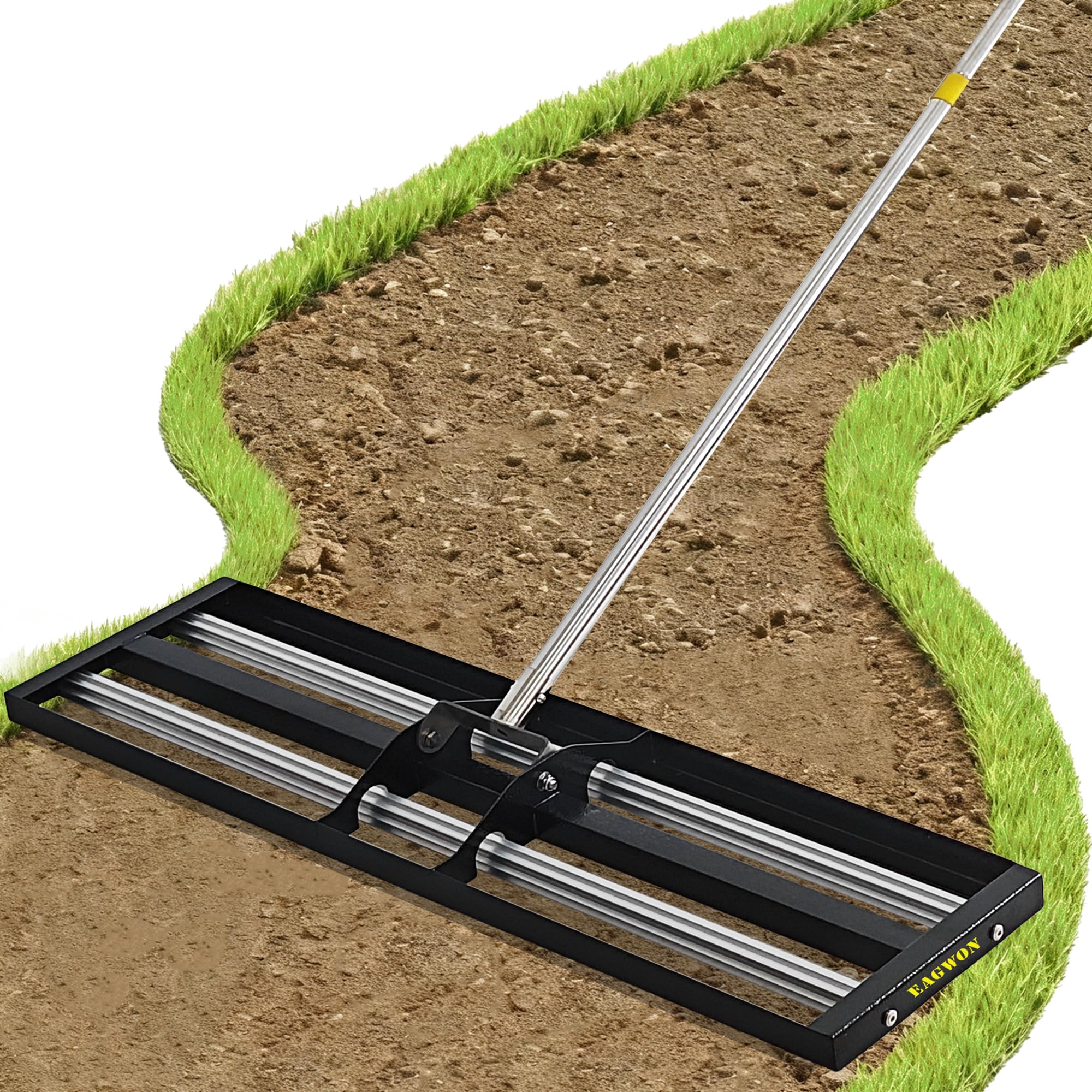 36"x10"Lawn Leveling Rake with Aluminum Rollers, Stainless Steel Yard Lawn Leveler Tool with Adjustable Long Handle, Yard Leveling Rake Suit, Levelawn Tool for Soil, Grass, Golf Course, Garden, Farm