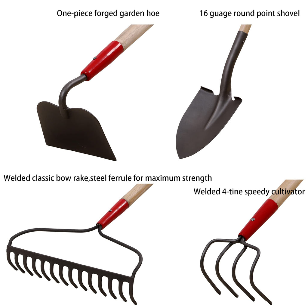 7-Piece Shovels Rakes Hoe Set Garden Tools Gifts for Women Long Wood Handle Pointy Shovels for Digging Short Handle Shovel Meteal Rakes Cultivator Set