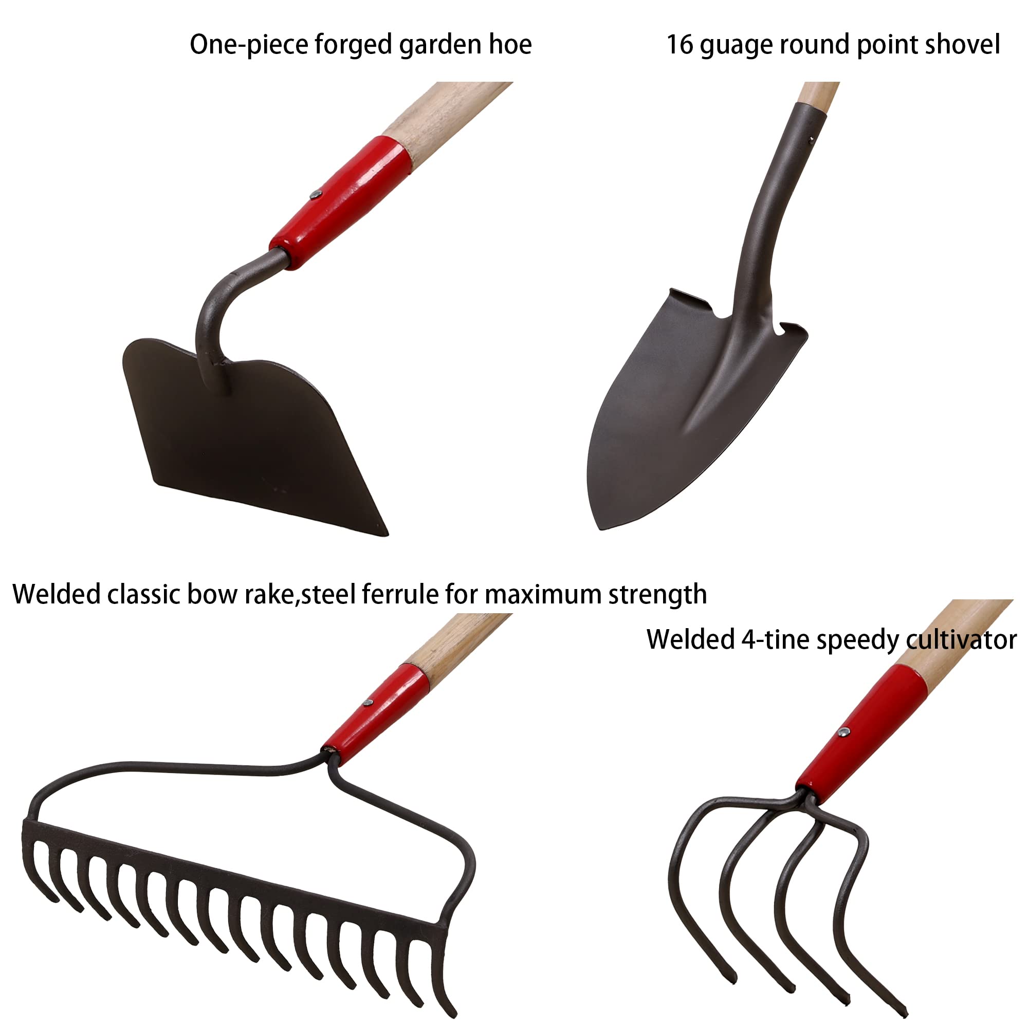 7-Piece Shovels Rakes Hoe Set Garden Tools Gifts for Women Long Wood Handle Pointy Shovels for Digging Short Handle Shovel Meteal Rakes Cultivator Set