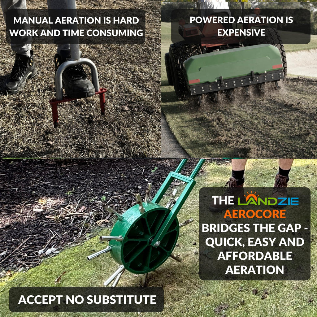 AeroCore Duo Rolling Lawn Aerator – Manual Core Plug Aerator with Chamfered Hollow Tines – Heavy-Duty 38.8 Pound Wheel Aerator Lawn Tool – Push Yard Aerator Aeration Tool