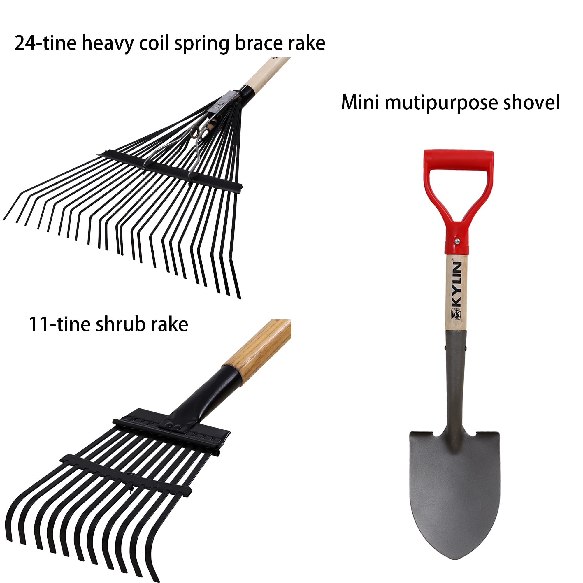 7-Piece Shovels Rakes Hoe Set Garden Tools Gifts for Women Long Wood Handle Pointy Shovels for Digging Short Handle Shovel Meteal Rakes Cultivator Set
