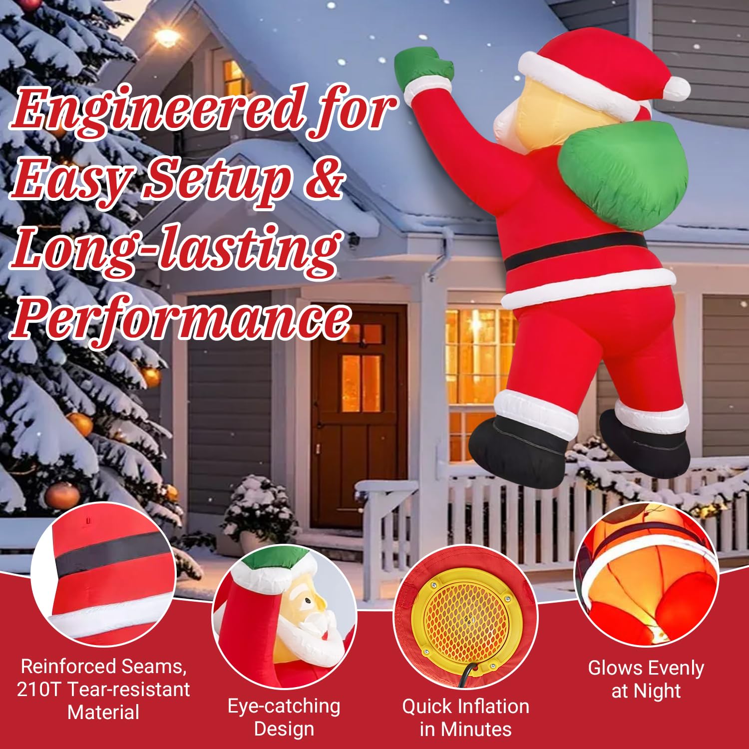 26FT Climbing Inflatable Santa Claus with LED Lights – Lighted Christmas Blow Up Yard Decoration for Outdoor Roof, Chimney, Lawn & Holiday Party Display