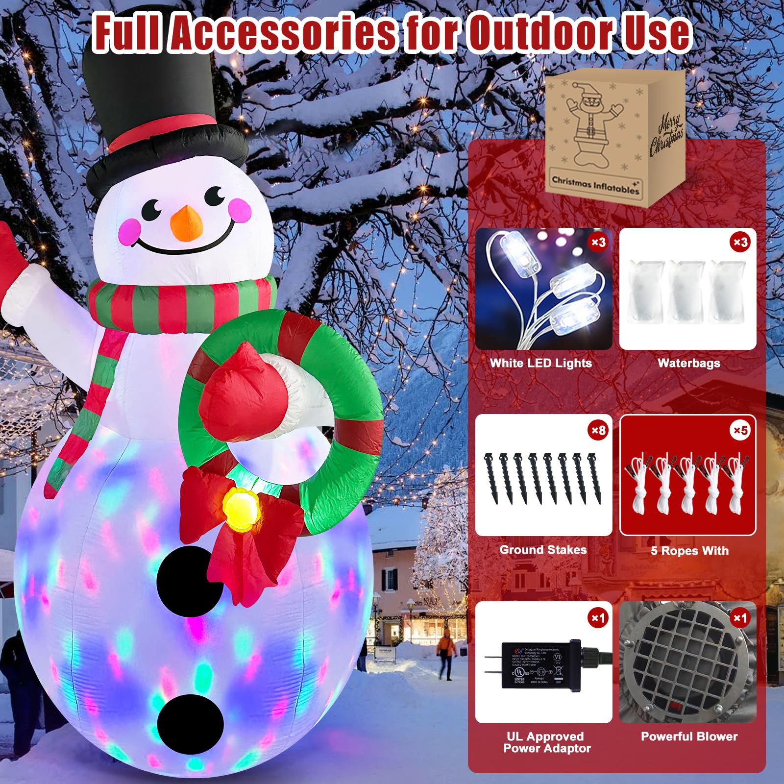 20 FT Tall Christmas Inflatables Snowman Built-in Rotating LED Lights Outdoor Decorations, 20 Foot Giant Snowman with Blower Blow Up Yard Decoration for Home/Lawn/XmasParty/Parks/Squares