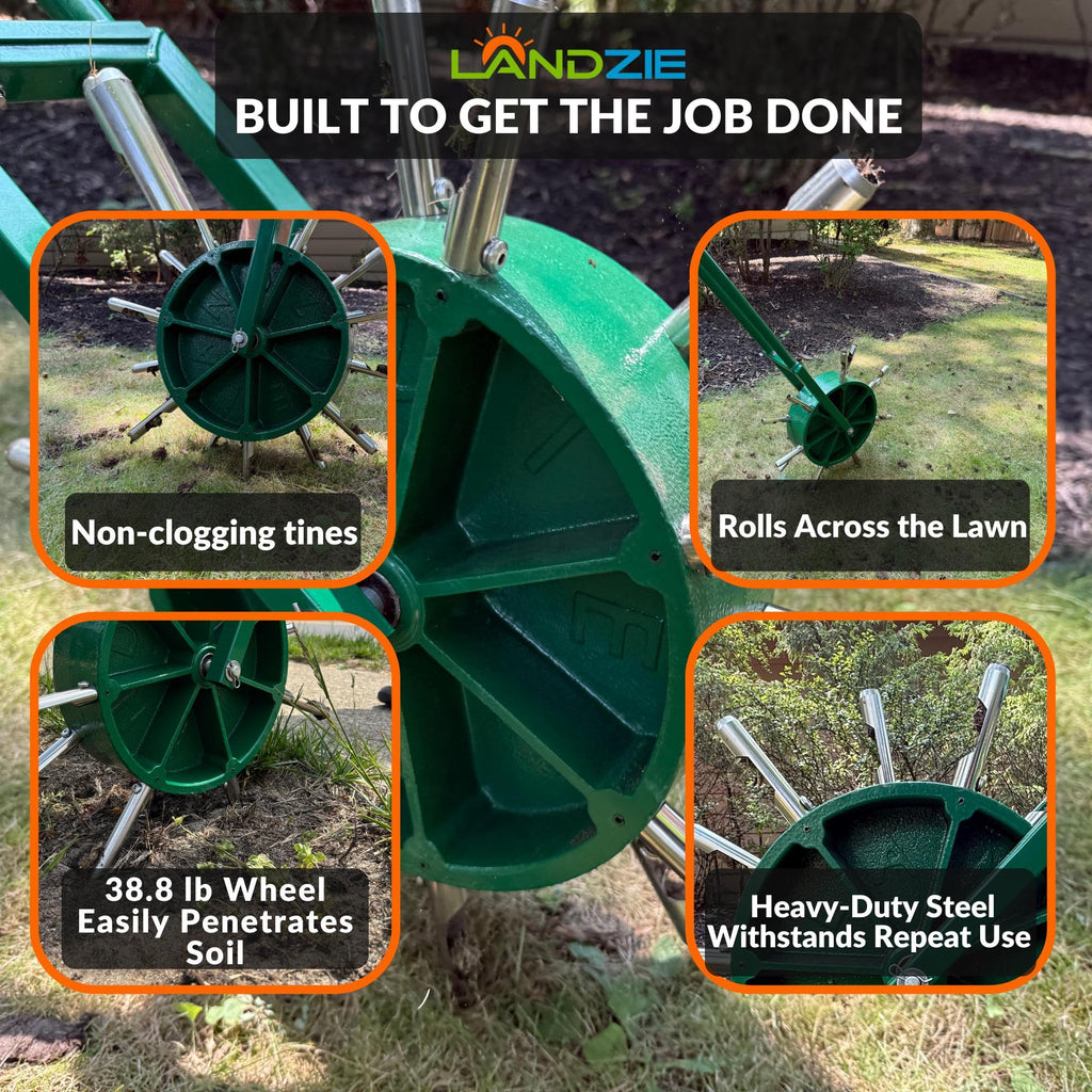 AeroCore Duo Rolling Lawn Aerator – Manual Core Plug Aerator with Chamfered Hollow Tines – Heavy-Duty 38.8 Pound Wheel Aerator Lawn Tool – Push Yard Aerator Aeration Tool